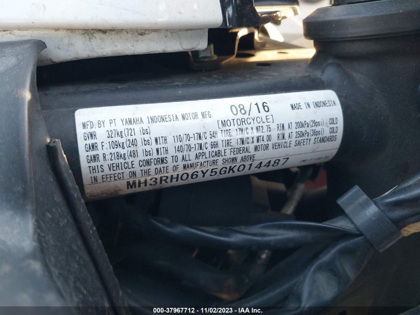 2016 YAMAHA YZFR3 MH3RH06Y5GK014487