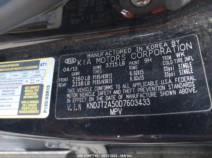 2013 KIA SOUL BASE - KNDJT2A50D7603433