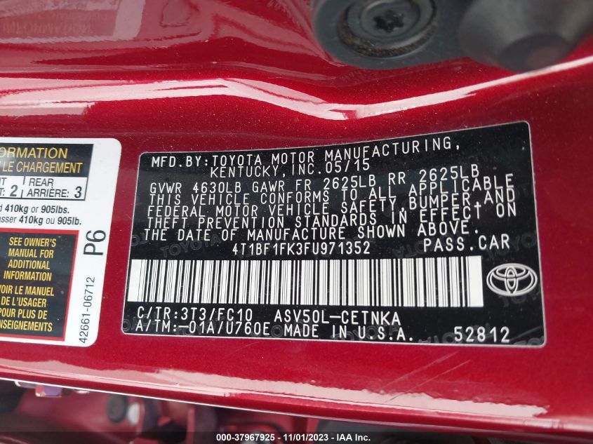 2015 TOYOTA CAMRY LE - 4T1BF1FK3FU971352