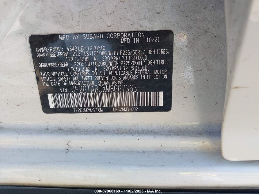 2021 SUBARU CROSSTREK - JF2GTABCXM8667363