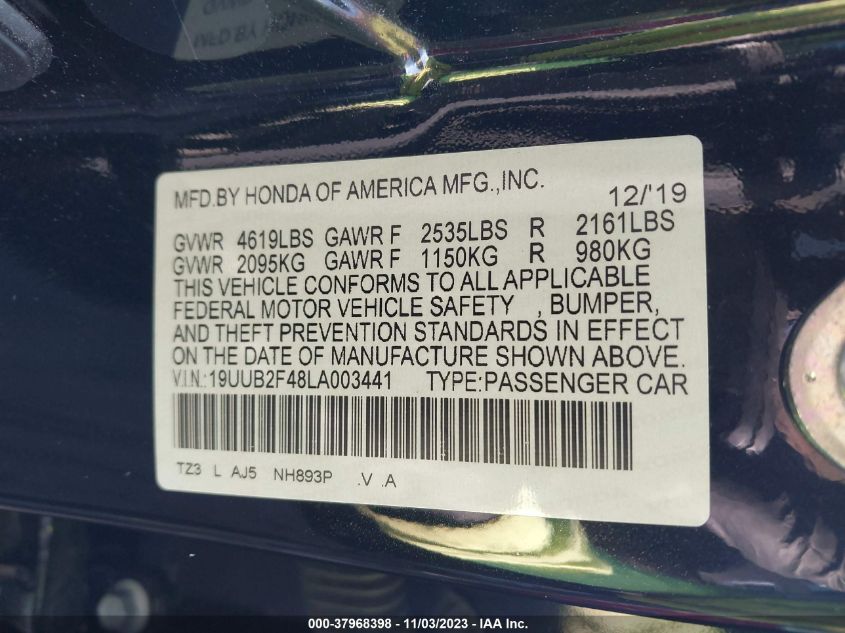 2020 ACURA TLX TECHNOLOGY - 19UUB2F48LA003441
