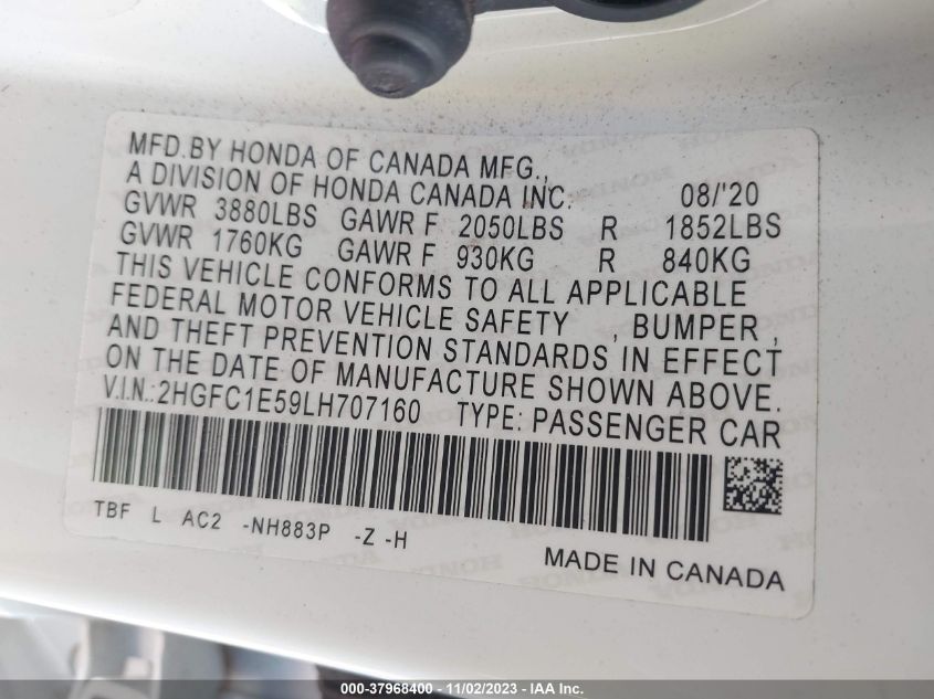 2020 HONDA CIVIC SI 2HGFC1E59LH707160