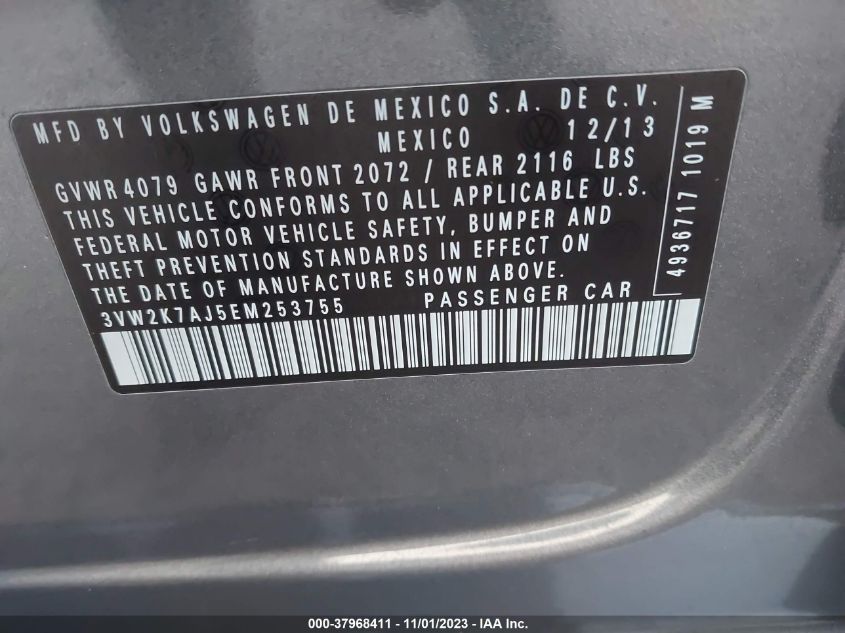 2014 VOLKSWAGEN JETTA 2.0L S - 3VW2K7AJ5EM253755