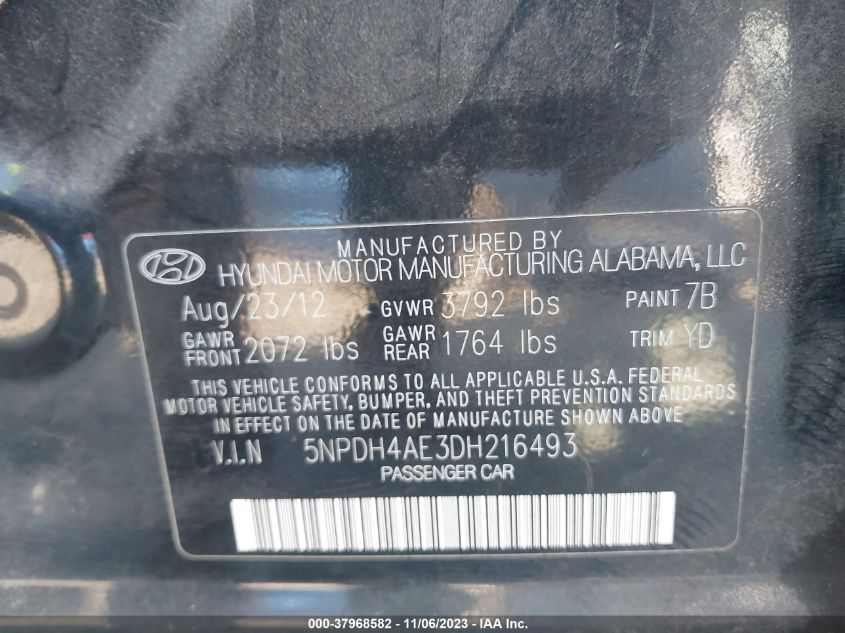 2013 HYUNDAI ELANTRA GLS - 5NPDH4AE3DH216493