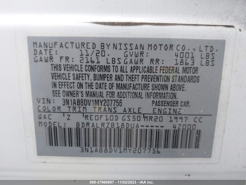 VIN 3N1AB8DV1MY207756 2021 NISSAN SENTRA SR
