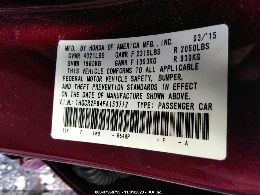 2015 HONDA ACCORD EX-L - 1HGCR2F84FA153772