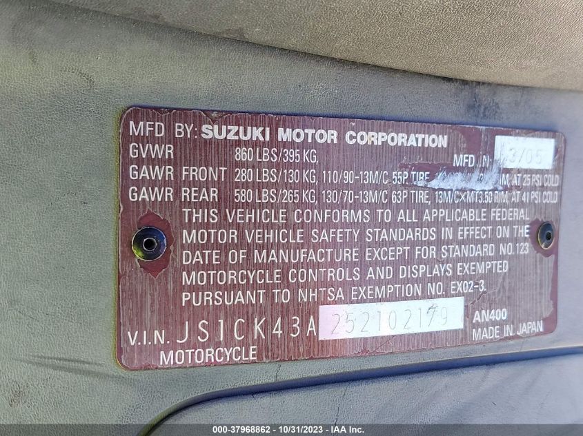 2005 SUZUKI AN400 K3 JS1CK43A252102179