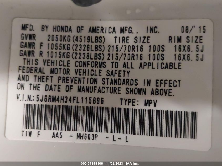 2015 HONDA CR-V LX - 5J6RM4H34FL115896