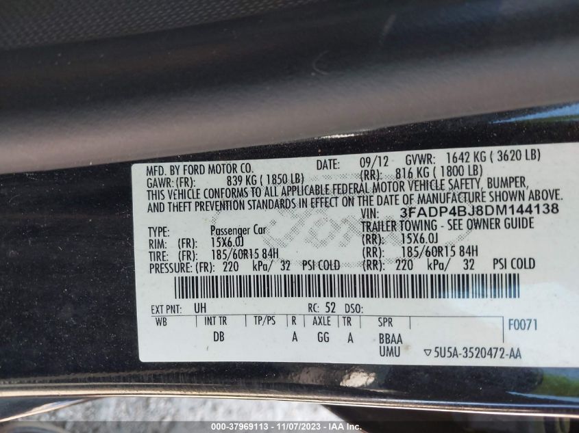 2013 FORD FIESTA SE - 3FADP4BJ8DM144138