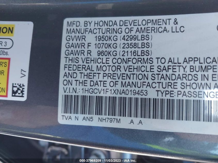 2022 HONDA ACCORD LX - 1HGCV1F1XNA019453