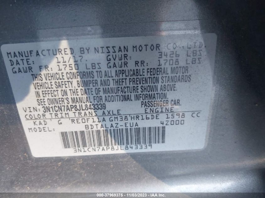 2018 NISSAN VERSA S/S PLUS/SV/SL - 3N1CN7AP8JL843339