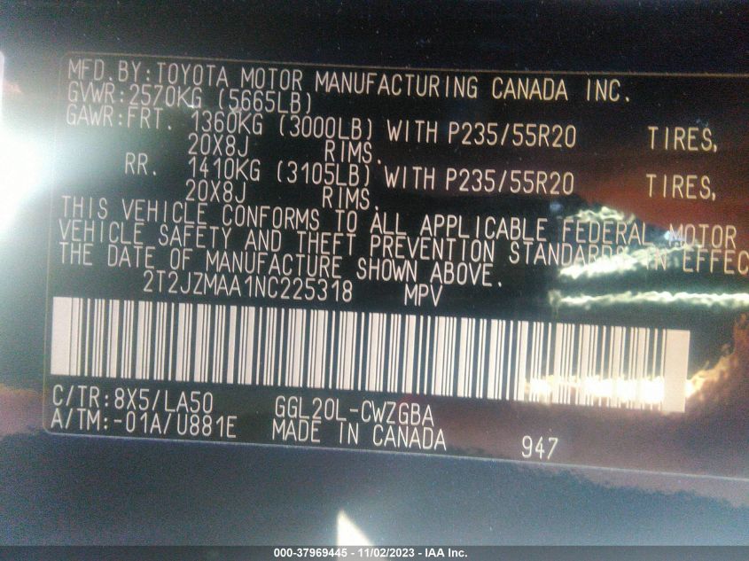 2022 LEXUS RX 350 - 2T2JZMAA1NC225318
