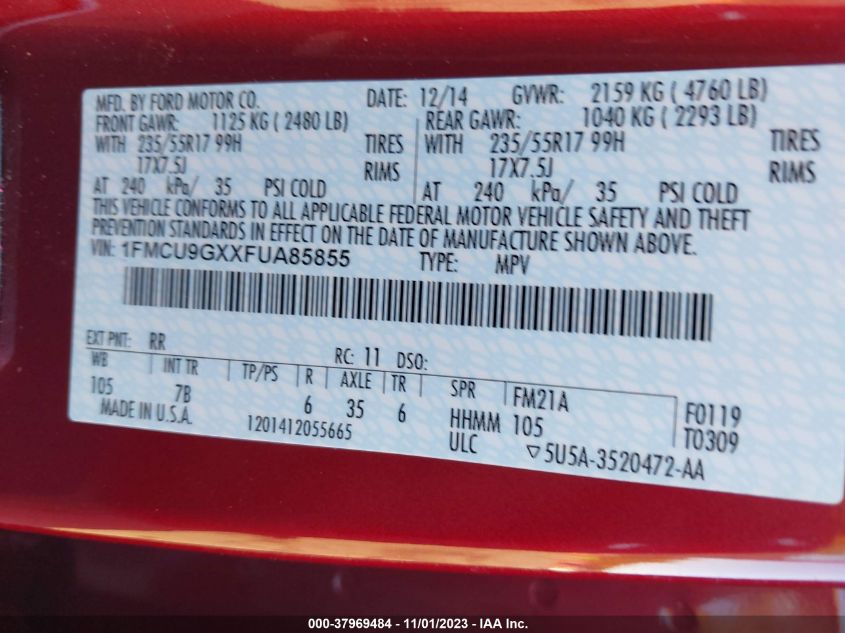 2015 FORD ESCAPE SE - 1FMCU9GXXFUA85855