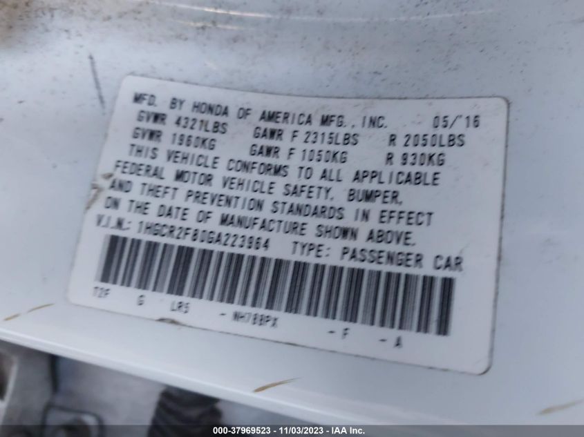 2016 HONDA ACCORD EXL - 1HGCR2F80GA223964