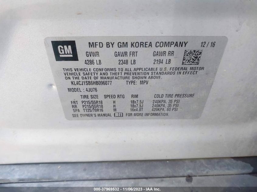 2017 BUICK ENCORE SPORT TOURING - KL4CJ1SB6HB096077