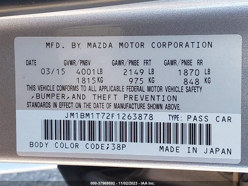 2015 MAZDA MAZDA3 I SV - JM1BM1T72F1263878