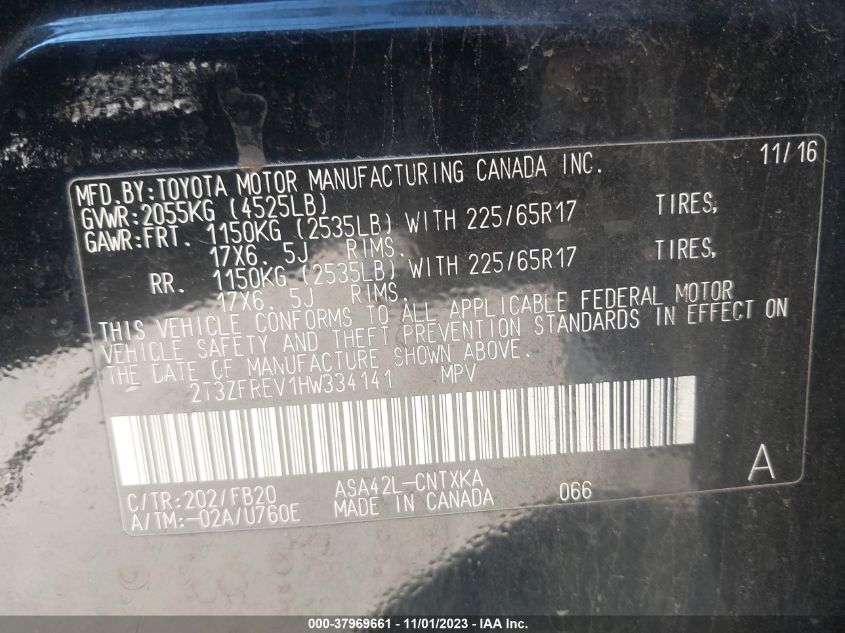 2017 TOYOTA RAV4 LE - 2T3ZFREV1HW334141