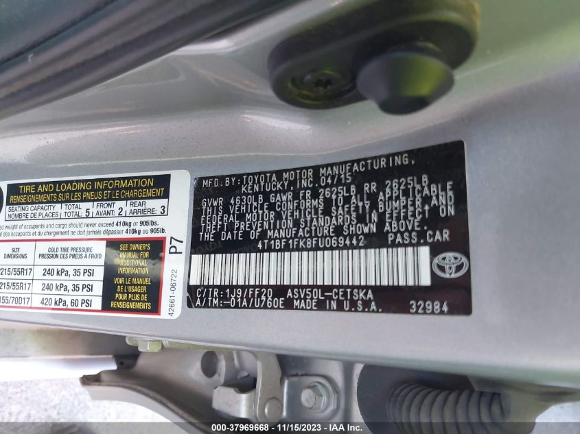 2015 TOYOTA CAMRY XLE/SE/LE/XSE - 4T1BF1FK8FU069442