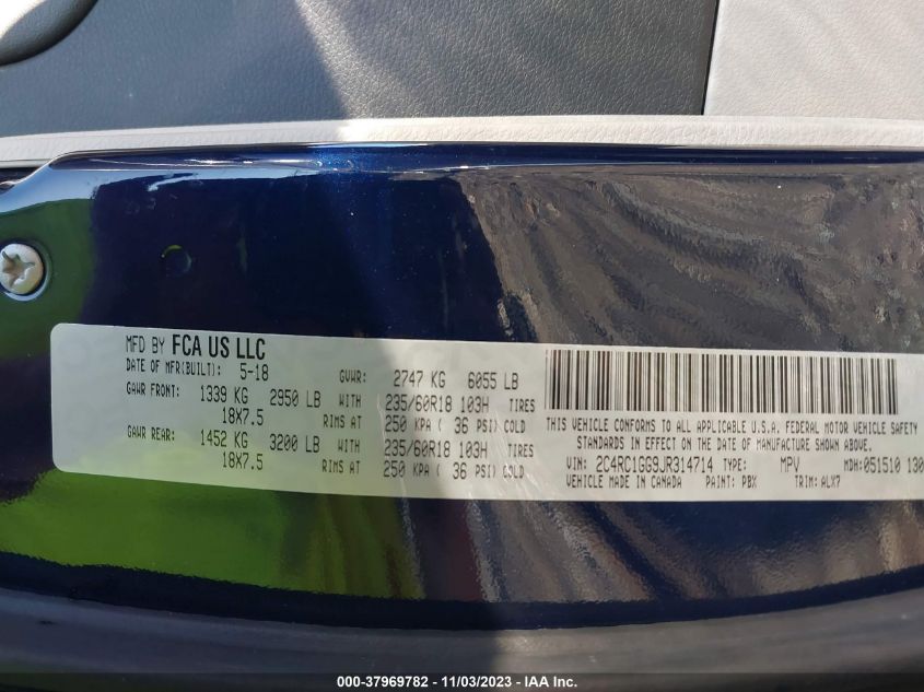2018 CHRYSLER PACIFICA LIMITED - 2C4RC1GG9JR314714