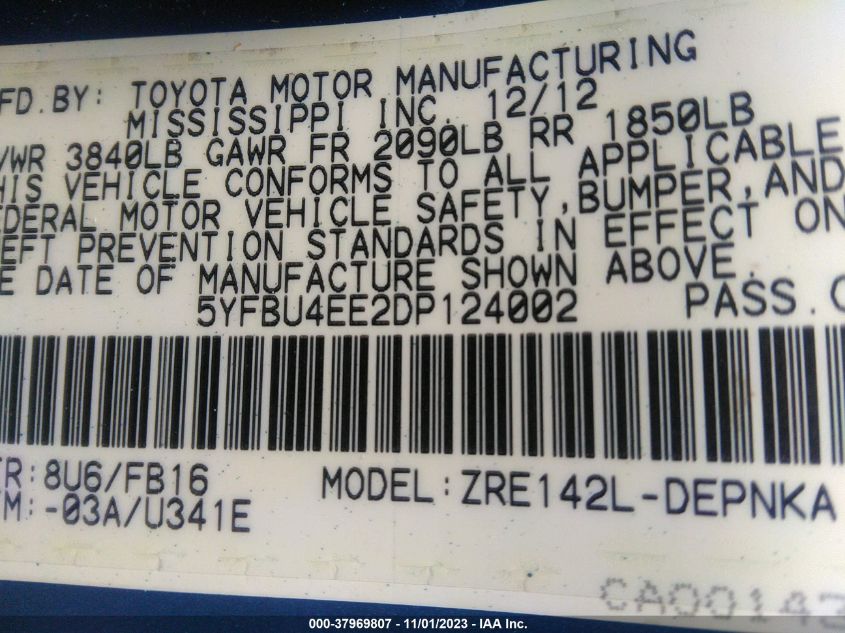 2013 TOYOTA COROLLA LE - 5YFBU4EE2DP124002