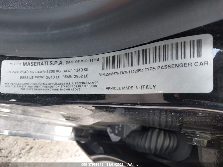 2015 MASERATI GHIBLI S Q4 ZAM57RTA7F1142094