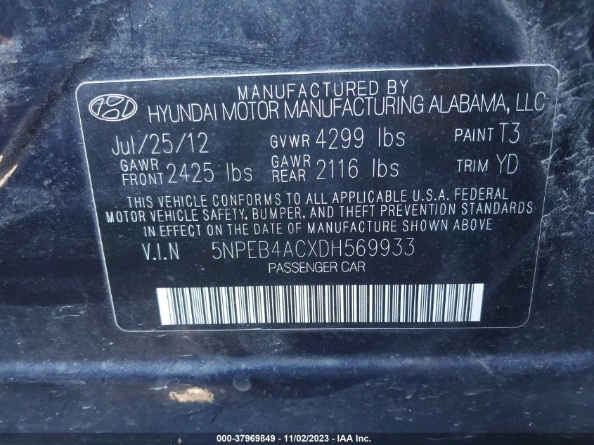 2013 HYUNDAI SONATA GLS - 5NPEB4ACXDH569933