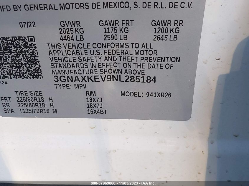 2022 CHEVROLET EQUINOX LT - 3GNAXKEV9NL285184