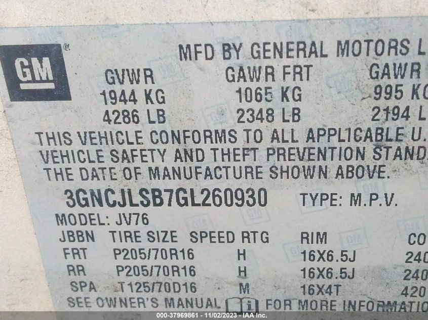 2016 CHEVROLET TRAX LT - 3GNCJLSB7GL260930