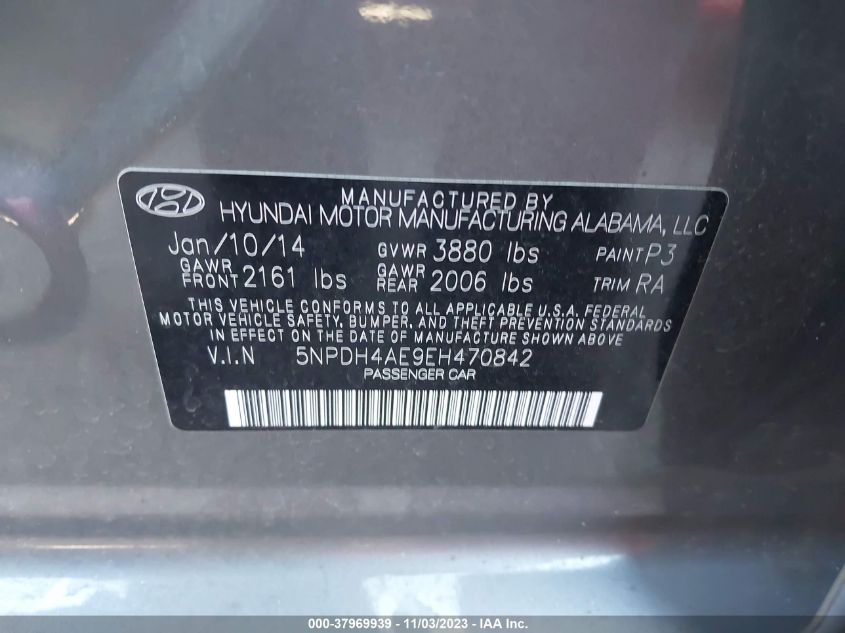 2014 HYUNDAI ELANTRA LIMITED - 5NPDH4AE9EH470842