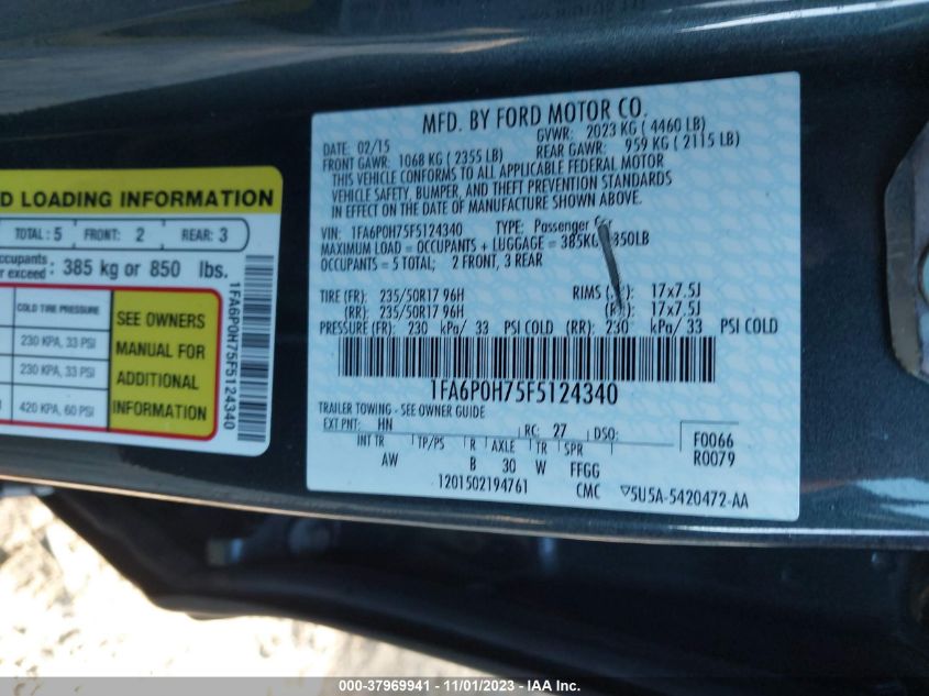 2015 FORD FUSION SE - 1FA6P0H75F5124340