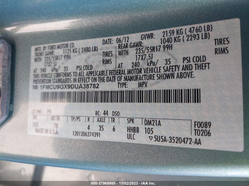 2013 FORD ESCAPE SE - 1FMCU9GX9DUA38782