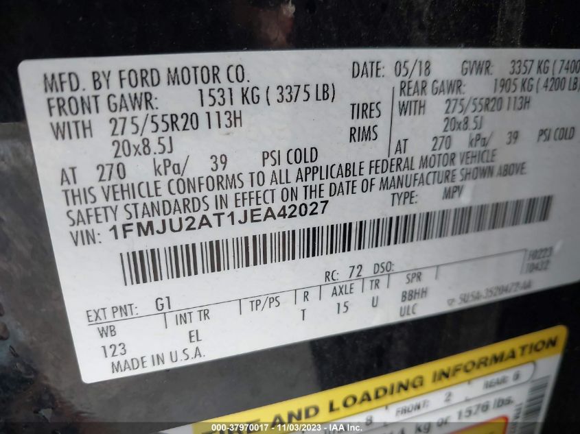 2018 FORD EXPEDITION LIMITED - 1FMJU2AT1JEA42027