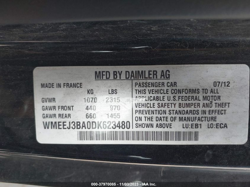 2013 SMART FORTWO PASSION/PURE WMEEJ3BA0DK623480