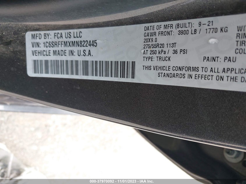 VIN 1C6SRFFMXMN822445 2021 RAM 1500 BIG HORN
