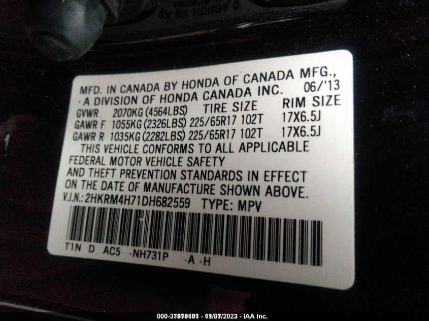 2013 HONDA CR-V EX-L - 2HKRM4H71DH682559