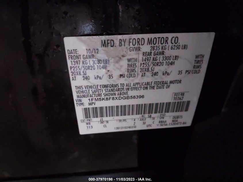 2013 FORD EXPLORER LIMITED - 1FM5K8F8XDGB58396