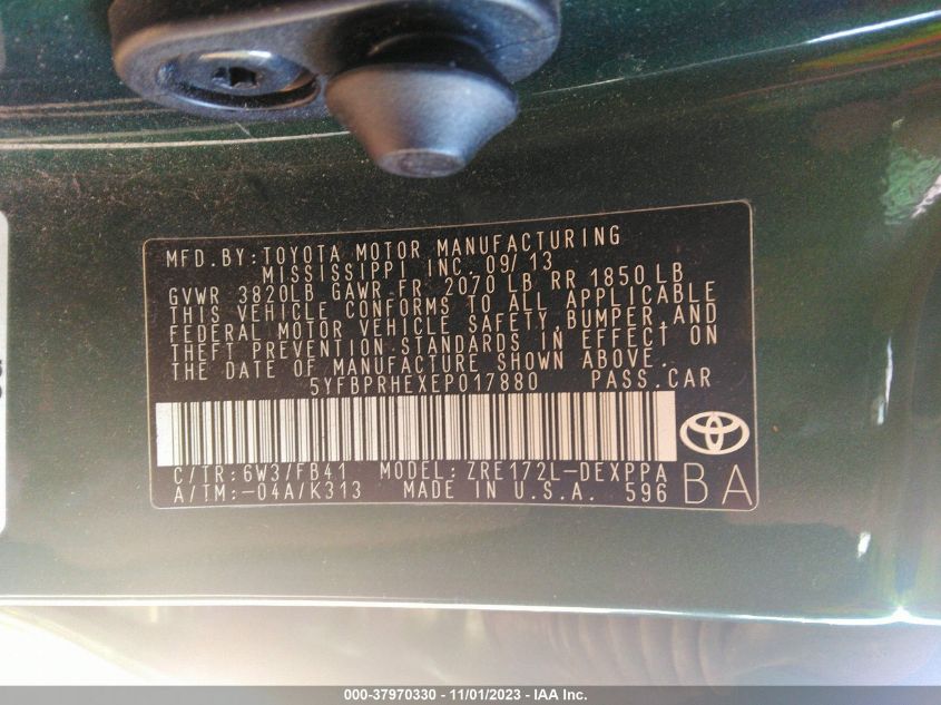 2014 TOYOTA COROLLA LE ECO/LE ECO PLUS - 5YFBPRHEXEP017880