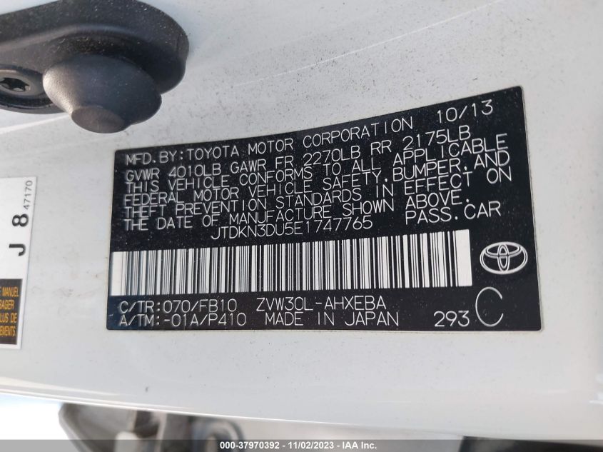 2014 TOYOTA PRIUS FOUR/FIVE/THREE/ONE/TWO - JTDKN3DU5E1747765