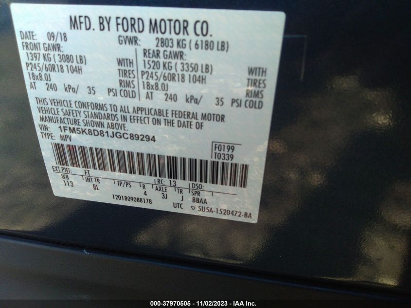 2018 FORD EXPLORER XLT - 1FM5K8D81JGC89294