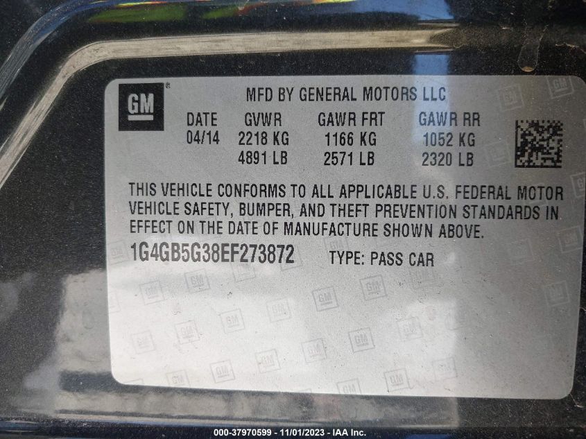 2014 BUICK LACROSSE LEATHER GROUP - 1G4GB5G38EF273872
