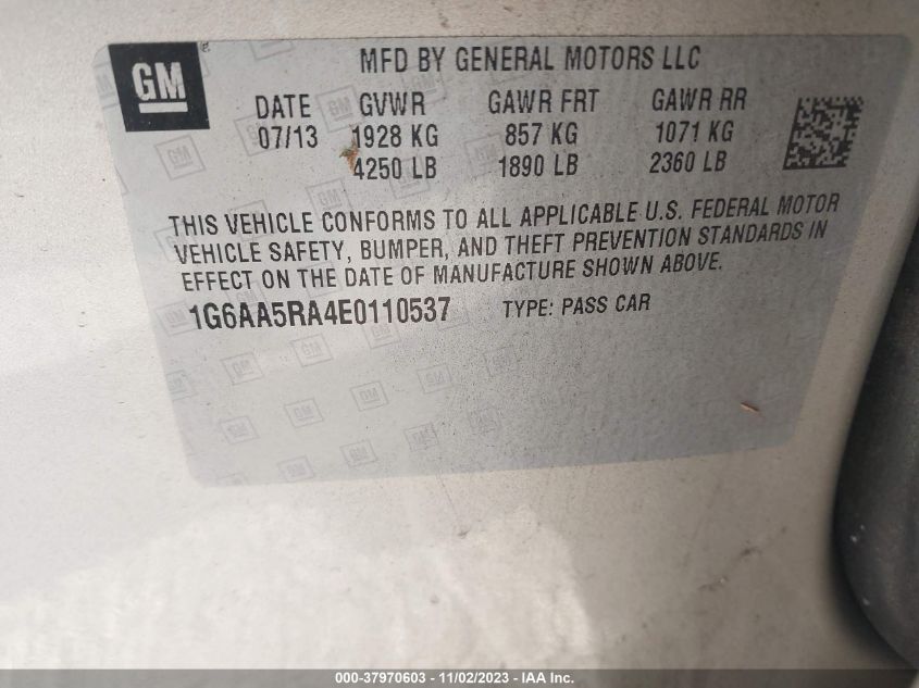 2014 CADILLAC ATS STANDARD - 1G6AA5RA4E0110537