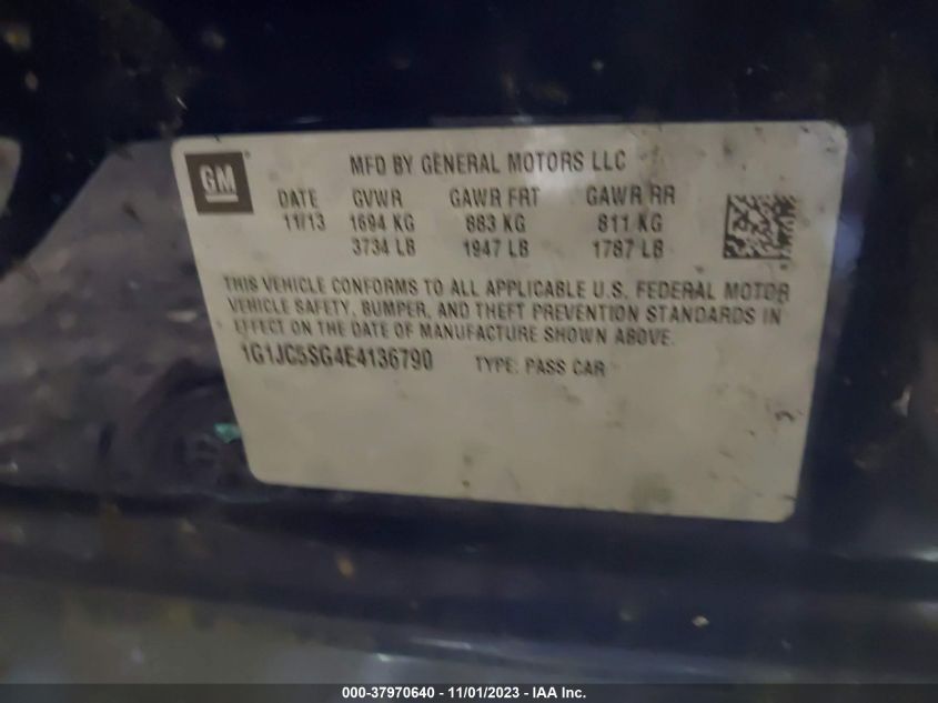 2014 CHEVROLET SONIC LT - 1G1JC5SG4E4136790