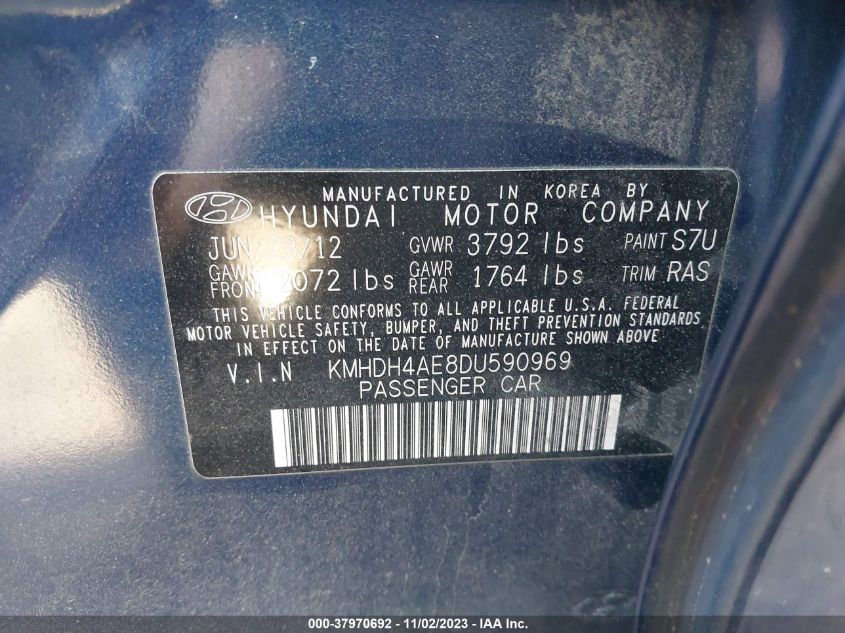 2013 HYUNDAI ELANTRA GLS/LIMITED - KMHDH4AE8DU590969