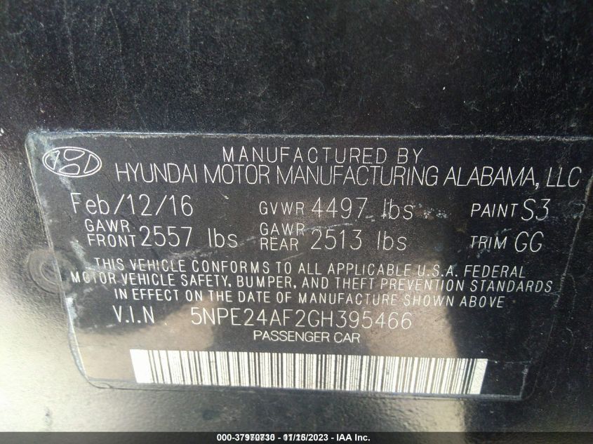 2016 HYUNDAI SONATA 2.4L - 5NPE24AF2GH395466