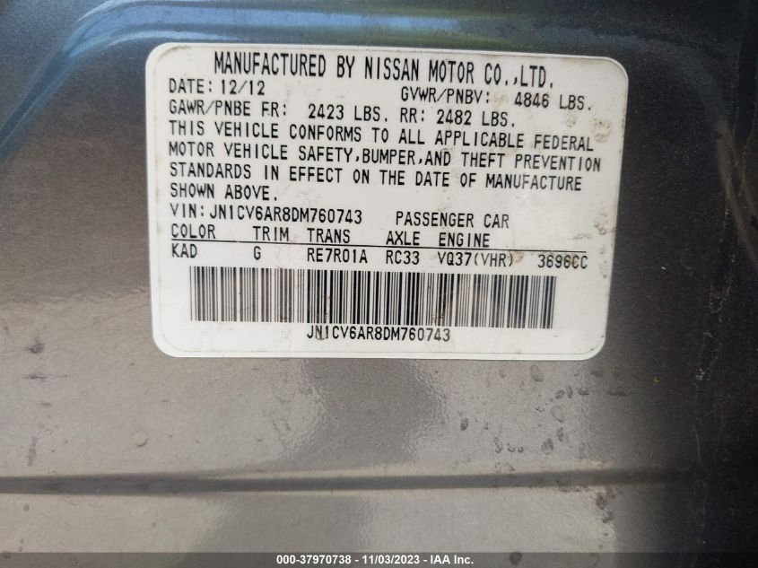 2013 INFINITI G37X - JN1CV6AR8DM760743