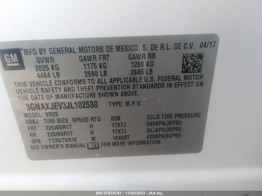 2018 CHEVROLET EQUINOX LT - 3GNAXJEV3JL102530