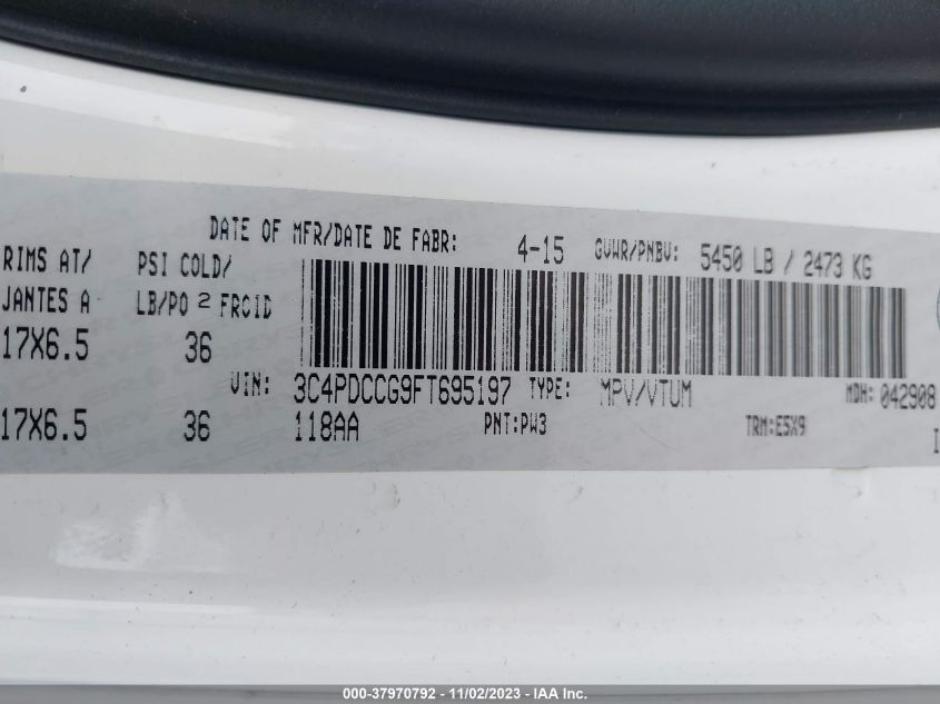2015 DODGE JOURNEY SXT/LIMITED - 3C4PDCCG9FT695197