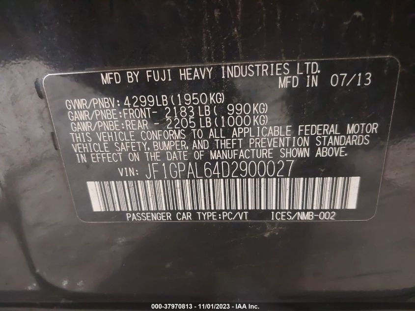 2013 SUBARU IMPREZA WAGON 2.0I SPORT PREMIUM - JF1GPAL64D2900027