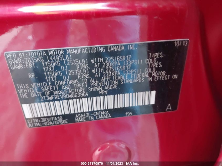 2013 TOYOTA RAV4 XLE - 2T3WFREV8DW063964