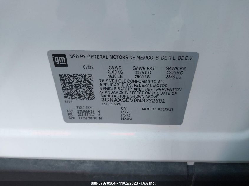 2022 CHEVROLET EQUINOX LS - 3GNAXSEV0NS232301